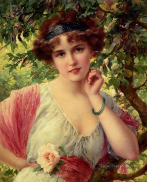 Emile Vernon Painting - A Summere Rose girl Emile Vernon